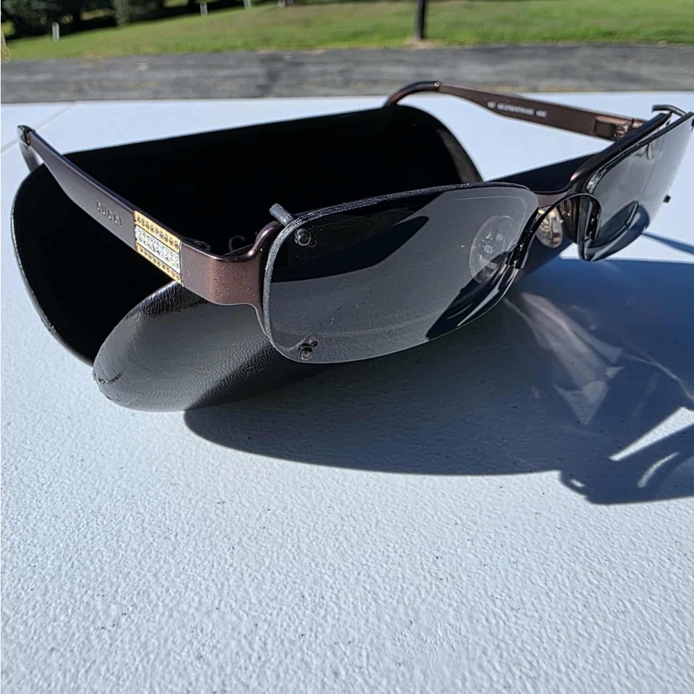 Vintage Gucci Dark Brown Sunglasses with Silver and Gold Details